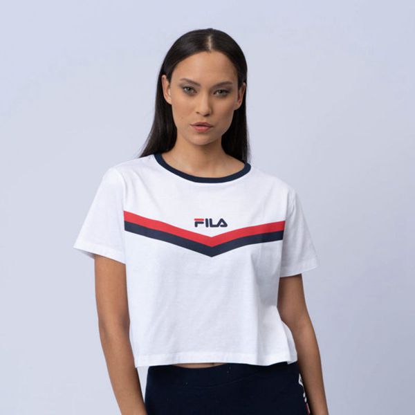 Camisetas Manga Corta Fila Mujer Blancas / Rojas / Azul Marino - Viola Crop Box - España 156208GHR